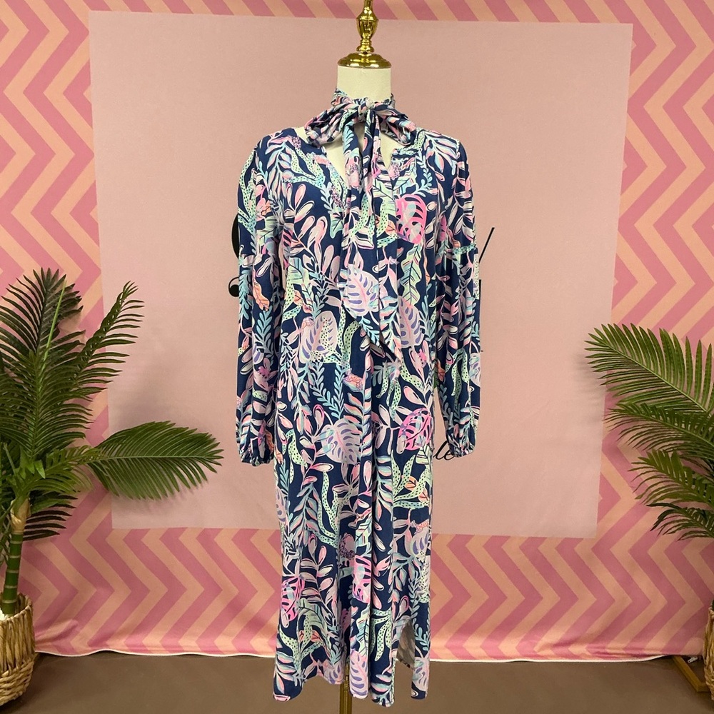 Lilly Pulitzer Vibrant Blue and Pink Long Sleeve Dress - Picture 2 of 4